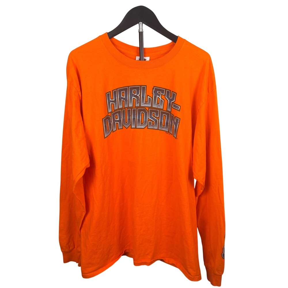 Harley-Davidson Nags Head NC Long Sleeve T-Shirt Orange Mens Large Lighthouse